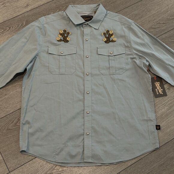 Howler Bros Gaucho Pearl Snap Shirt Mens Large Western Cowboy Prickly Pears - Picture 4 of 6